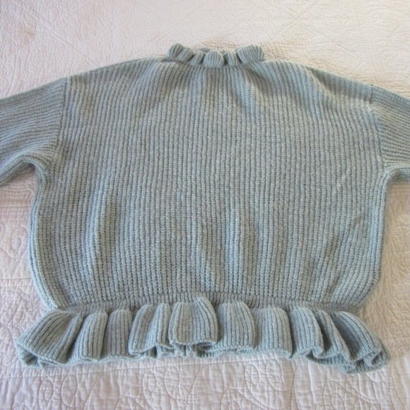 Topshop Sweater 14 Frill Ruffle Mock Neck Mint Blue NWOT - Picture 2 of 8